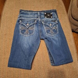 Miss Me Blue Embroidered Jeans with Studded Pockets